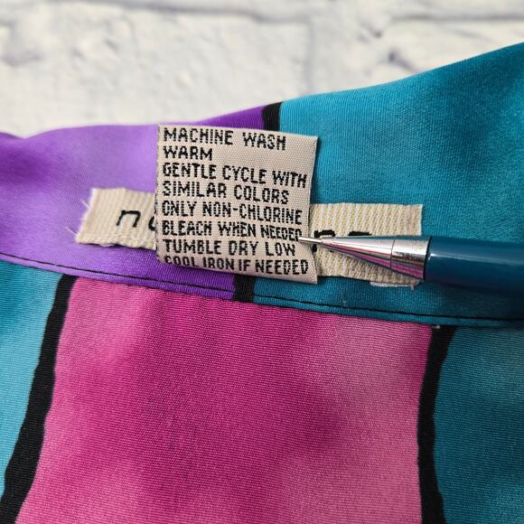 VTG Notations Blouse Shacket Multicolored Liquid Checkered Button Front Size Lrg - Picture 15 of 15